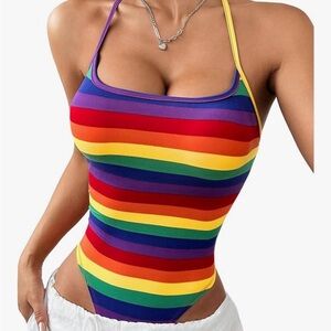 NWT-Rainbow Bodysuits Shirts Tie Backless Halter Top Sleeveless Pride Shirt